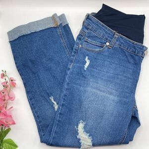 Women’s Maternity Medium Wash Denim Boyfriend Jeans Pants Size L